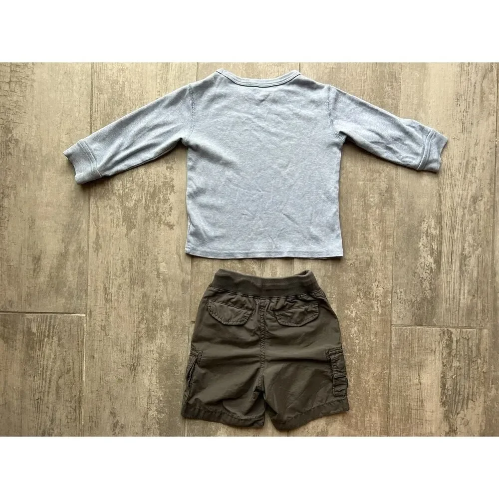 Baby Gap Toddler Boys 2 Piece Outfit Set Casual Shirt & Cargo Shorts 18-24m